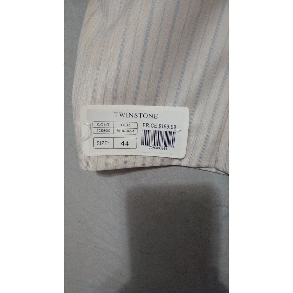 Vintage NOS Twinstone Western Yoke Rockabilly Suit 44/30 Ivory & Blue Stripe